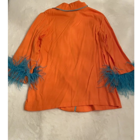 SLEEPER CROPPED DETACHABLE FEATHER-TRIM PARTY PAJAMA SET IN ORANGE - Size XS - Picture 9 of 13